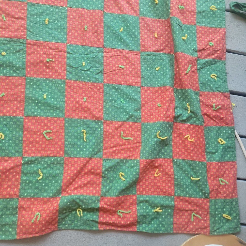 Vintage Handmade Quilt 64x80 Christmas Holiday Embroidered Name